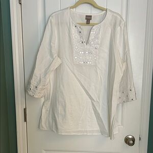 Chico's Ivory Embroidered Tunic